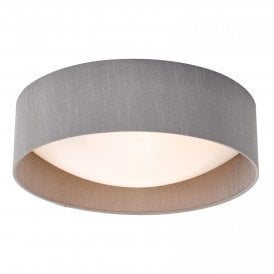 Dar Nysa 2 Light Polycarbonate Flush Ceiling Fitting with Grey Faux Silk Shade