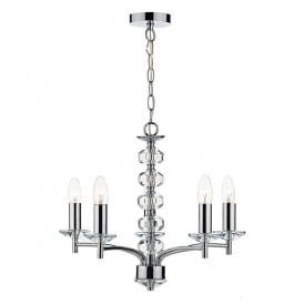 Dar Oleana 5 Light Ceiling Pendant In Polished Chrome And Crystal Glass Finish