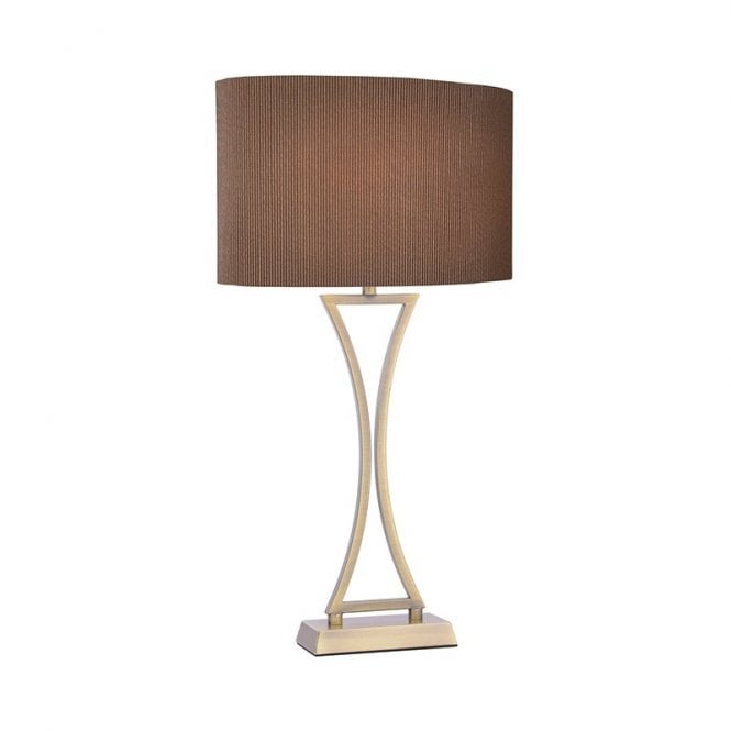 Dar Lighting Dar Oporto Single Light Table Lamp with Antique Brass Finish and Brown Shade