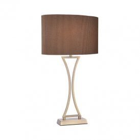 Dar Oporto Single Light Table Lamp with Antique Brass Finish and Brown Shade
