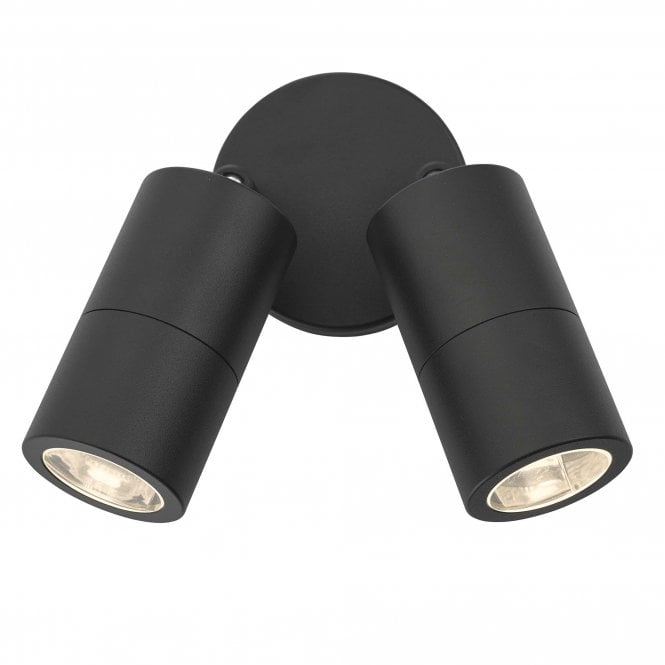 Dar Lighting Dar Ortega Outdoor Twin Light Adjustable Wall Spotlight Fitting in Matt Black Finish
