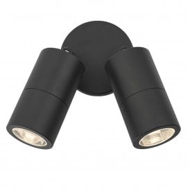 Dar Ortega Outdoor Twin Light Adjustable Wall Spotlight Fitting in Matt Black Finish