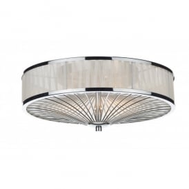 Dar Oslo 3 Light Flush Ceiling Fitting in Polished Chrome with Ivory Ribbon