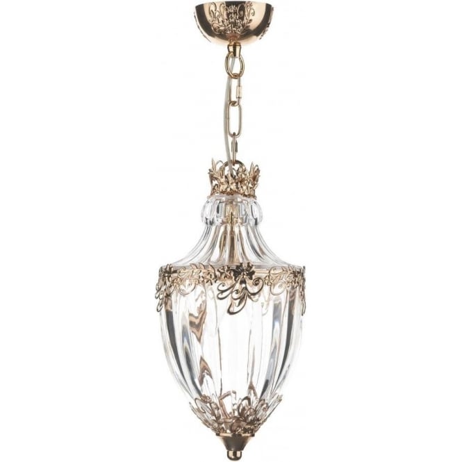 Dar Lighting Dar Ottoman Single Light Ceiling Pendant with Clear Glass in a French Gold Finish