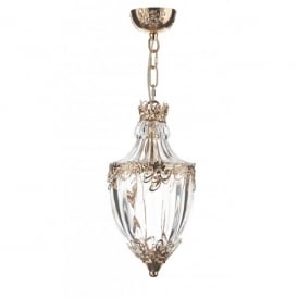 Dar Ottoman Single Light Ceiling Pendant with Clear Glass in a French Gold Finish