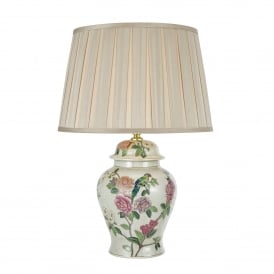 Dar Peony Single Light Ceramic Table Lamp Base Only In Pale Green And Pink Finish