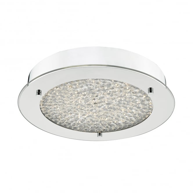 Dar Lighting Dar Peta Single Light LED Flush Bathroom Ceiling Fitting In Polished Chrome And Crystal Finish