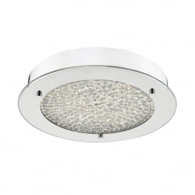 Dar Peta Single Light LED Flush Bathroom Ceiling Fitting In Polished Chrome And Crystal Finish