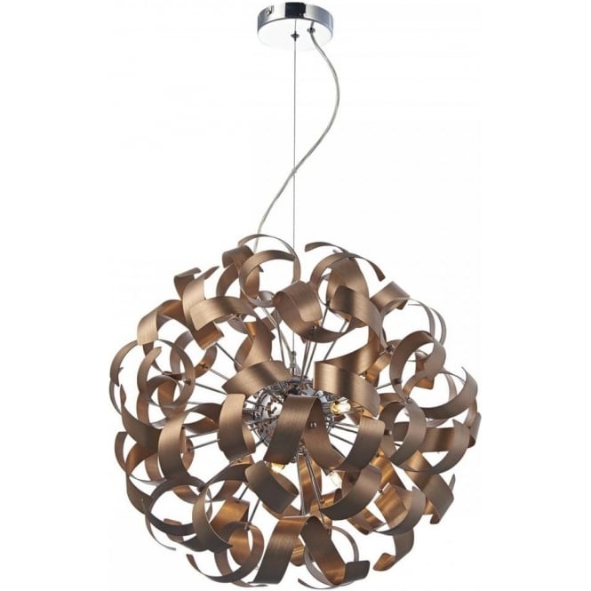 Dar Lighting Dar Rawley 9 Light Ceiling Pendant in a Brushed Satin Copper Finish
