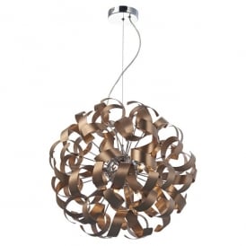 Dar Rawley 9 Light Ceiling Pendant in a Brushed Satin Copper Finish