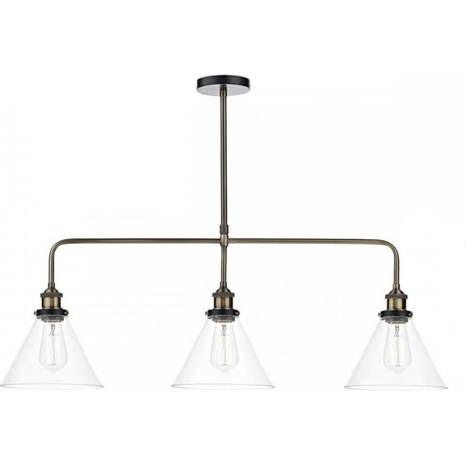 Dar Lighting Dar Ray 3 Light Ceiling Pendant In Antique Brass And Matt Black Finish