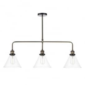 Dar Ray 3 Light Ceiling Pendant In Antique Brass And Matt Black Finish