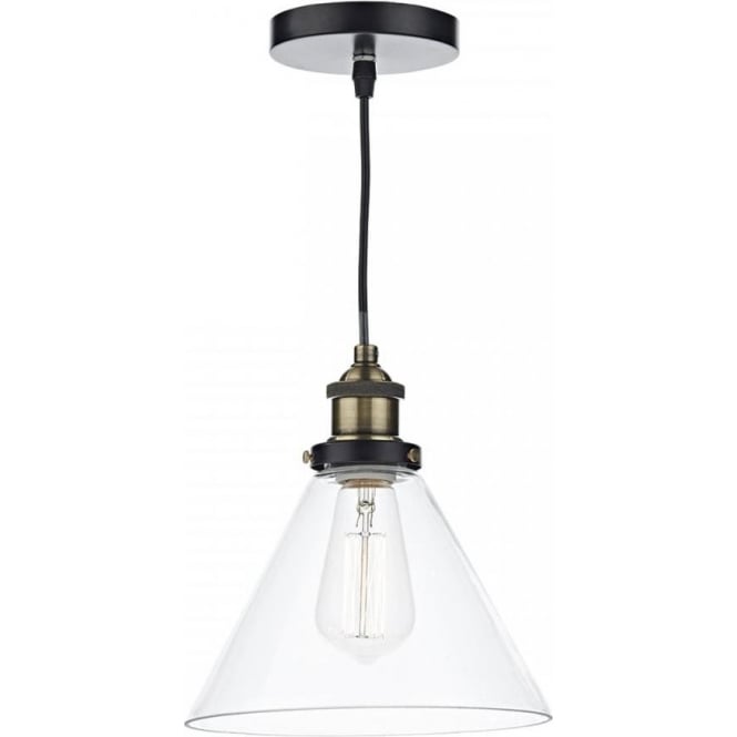 Dar Lighting Dar Ray Single Light Ceiling Pendant In Antique Brass And Matt Black Finish