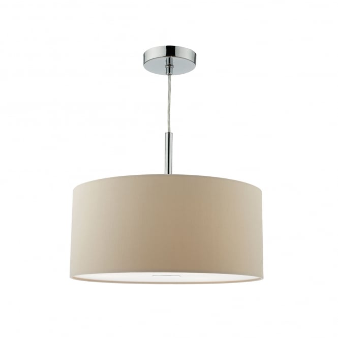 Dar Lighting Dar Ronda 3 Light 40cm Ceiling Pendant In Ecru And Polished Chrome Finish