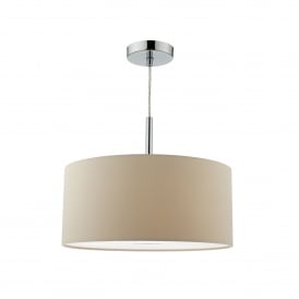 Dar Ronda 3 Light 40cm Ceiling Pendant In Ecru And Polished Chrome Finish