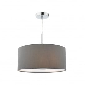Dar Ronda 3 Light 40cm Ceiling Pendant In Slate Grey And Polished Chrome Finish