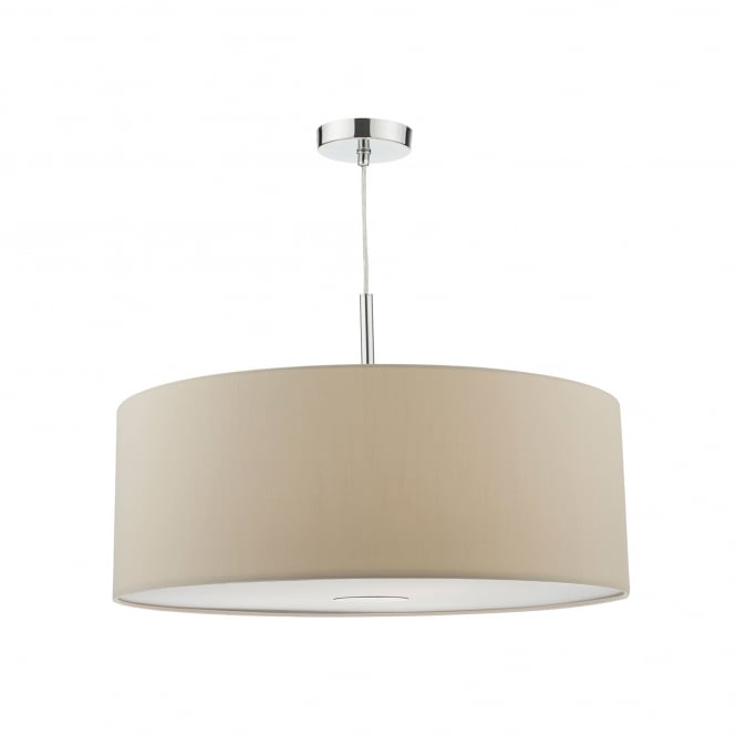 Dar Lighting Dar Ronda 3 Light 60cm Ceiling Pendant In Ecru And Polished Chrome Finish