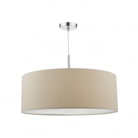 Dar Ronda 3 Light 60cm Ceiling Pendant In Ecru And Polished Chrome Finish
