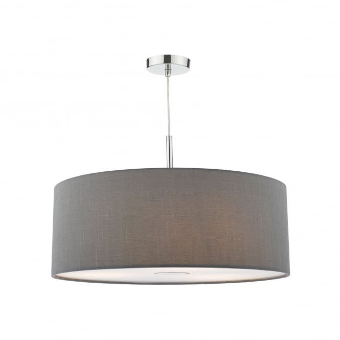 Dar Lighting Dar Ronda 3 Light 60cm Ceiling Pendant In Slate Grey And Polished Chrome Finish