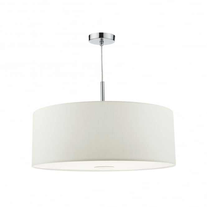 Dar Lighting Dar Ronda 3 Light 60cm Ceiling Pendant In White And Polished Chrome Finish