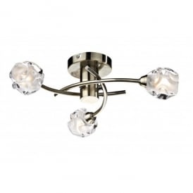 Dar Seattle 3 Light Semi-Flush Ceiling Fitting in Antique Brass with Glass Shades
