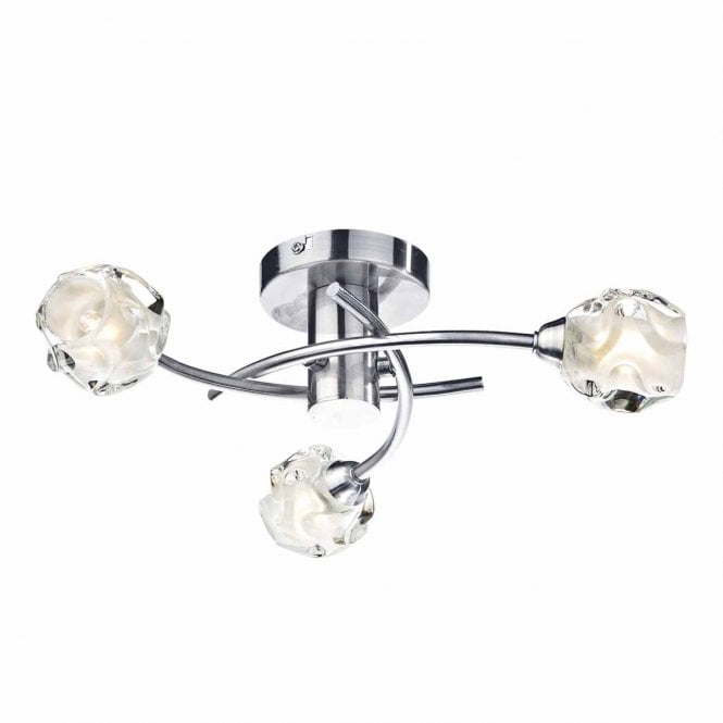 Dar Lighting Dar Seattle 3 Light Semi-Flush Ceiling Fitting in Satin Chrome with Glass Shades