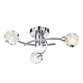 Dar Seattle 3 Light Semi-Flush Ceiling Fitting in Satin Chrome with Glass Shades