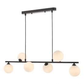 Dar Spiral 6 Light Bar Pendant In Matt Black Finish With Opal Glass