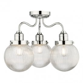 Dar Tamara 3 Light Semi Flush Bathroom Ceiling Fitting In Polished Chrome With Clear Glass