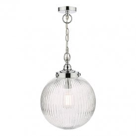 Dar Tamara Single Light Bathroom Ceiling Pendant In Polished Chrome With Clear Glass