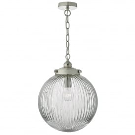 Dar Tamara Single Light Ceiling Pendant in Satin Nickel Finish with Glass Shade