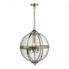 Dar Vanessa 5 Light Ceiling Pendant in Polished Nickel Finish with Clear Glass