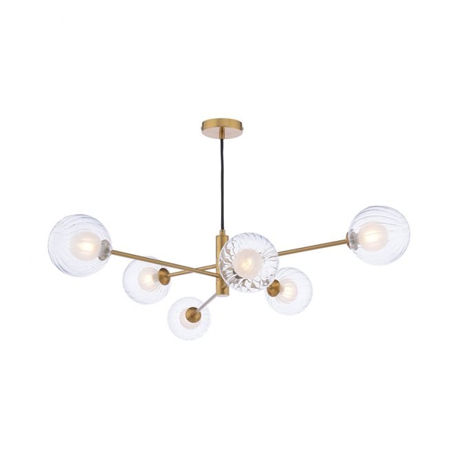 Dar Lighting Dar Vignette 6 Arm Ceiling Pendant In Aged Brass Finish with Clear Glass