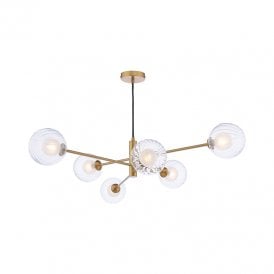 Dar Vignette 6 Arm Ceiling Pendant In Aged Brass Finish with Clear Glass