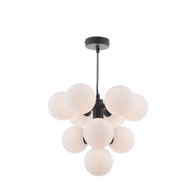 Dar Lighting Dar Vine 10 Arm Ceiling Pendant Light In Matt Black Finish with Opal Glass