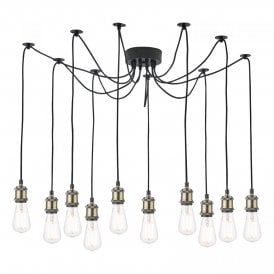 Dar Waco 10 Light Ceiling Pendant in Antique Brass and Matt Black Finish
