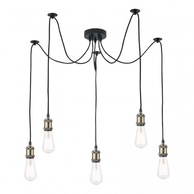 Dar Lighting Dar Waco 5 Light Ceiling Pendant in Antique Brass and Matt Black Finish