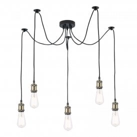Dar Waco 5 Light Ceiling Pendant in Antique Brass and Matt Black Finish