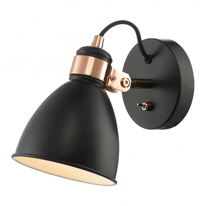 Dar Lighting Frederick Single Light Wall Fitting in Black Finish with Copper Metalwork