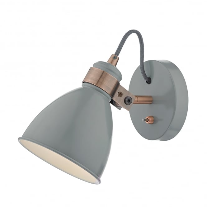 Dar Lighting Frederick Single Light Wall Fitting in Soft Gloss Grey Finish with Copper Metalwork