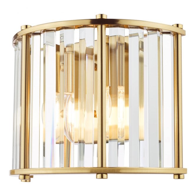 Dar Lighting Kiran 2 Light Flush Wall Fitting In Natural Brass and Crystal Finish