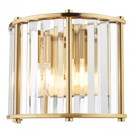Kiran 2 Light Flush Wall Fitting In Natural Brass and Crystal Finish
