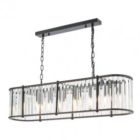 Kiran 7 Light Bar Ceiling Pendant In Satin Black and Crystal Finish