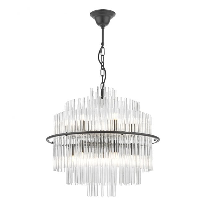 Dar Lighting Lukas 13 Light Glass Chandelier In Satin Black Finish