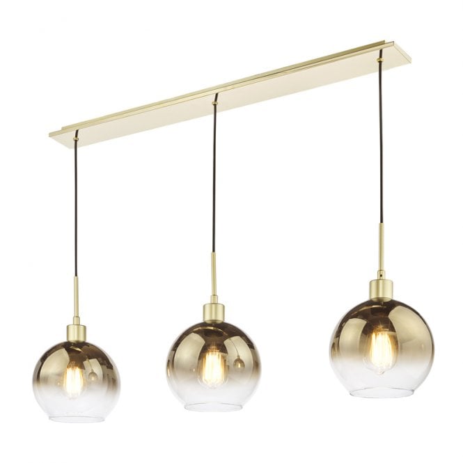 Dar Lighting Lycia 3 Light Ombre Glass Bar Ceiling Pendant In Satin Gold Finish