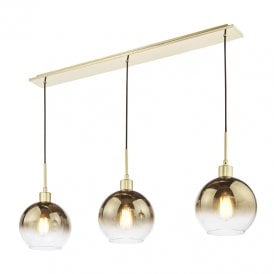 Lycia 3 Light Ombre Glass Bar Ceiling Pendant In Satin Gold Finish