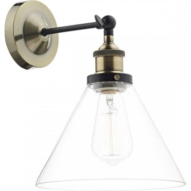 Dar Lighting Ray Single Light Wall Fitting In Antique Brass And Matt Black Finish