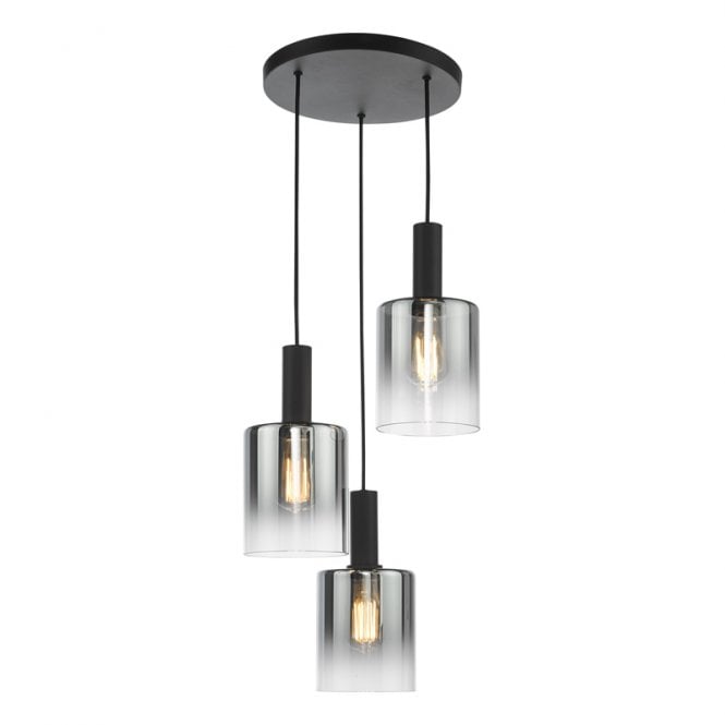 Dar Lighting Savannah 3 Light Smoked Glass Cluster Ceiling Pendant In Matt Black Finish
