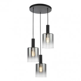 Savannah 3 Light Smoked Glass Cluster Ceiling Pendant In Matt Black Finish