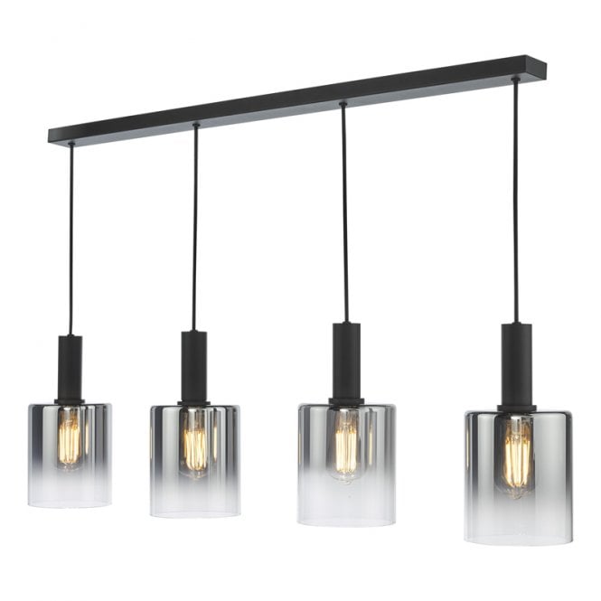 Dar Lighting Savannah 4 Light Smoked Glass Bar Ceiling Pendant In Matt Black Finish